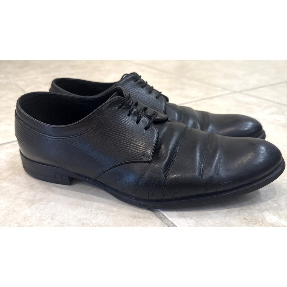 Louis Vuitton Mens Black Leather Epi Accent Derby Dress Shoes ST0154